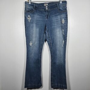 Mudd Y2K Mid Rise Distressed Boot Cut Denim Blue Jeans Plus Size 18